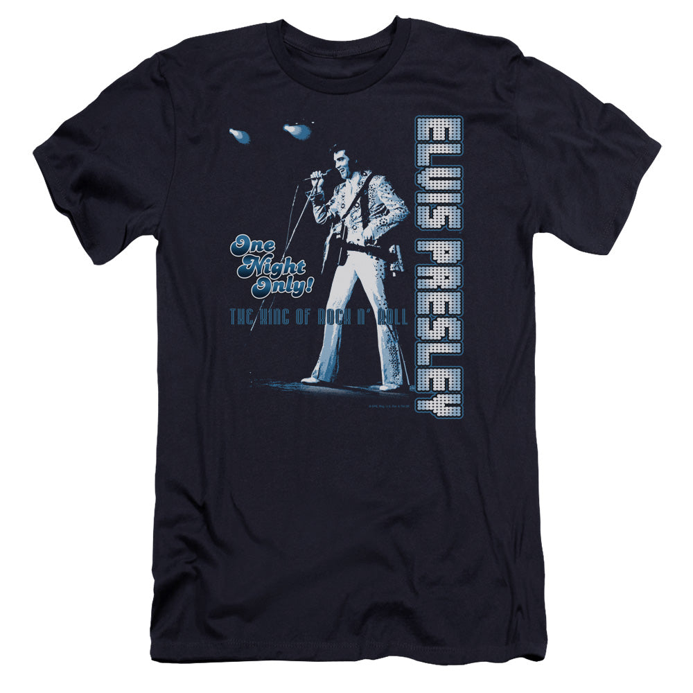 AN OFFCIALLY LICENSED ELVIS PRESLEY ONE NIGHT ONLY MEN'S PREMIUM SLIM FIT T-SHIRT NAVY