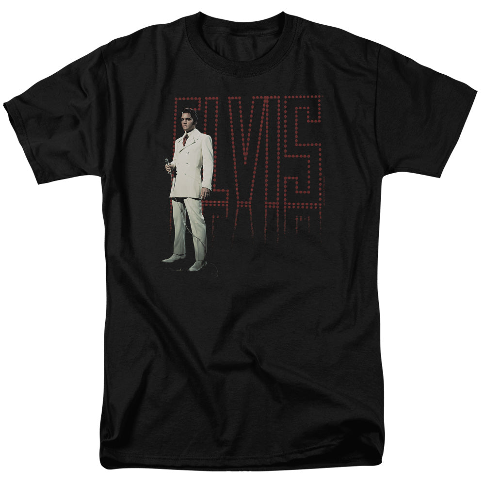 AN OFFCIALLY LICENSED ELVIS PRESLEY WHITE SUIT MEN'S REGULAR FIT T-SHIRT BLACK