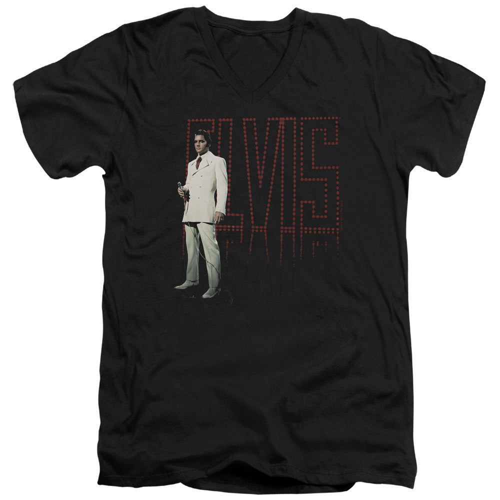AN OFFCIALLY LICENSED ELVIS PRESLEY WHITE SUIT MEN'S V-NECK T-SHIRT BLACK