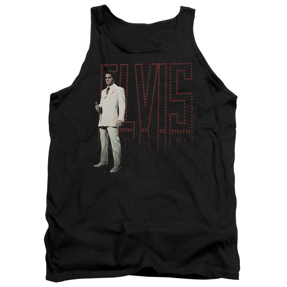 AN OFFCIALLY LICENSED ELVIS PRESLEY WHITE SUIT ADULT UNISEX TANK TOP BLACK