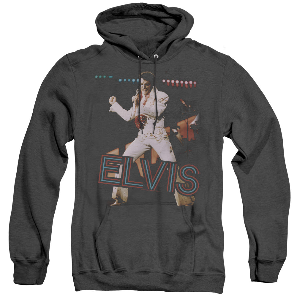 AN OFFCIALLY LICENSED ELVIS PRESLEY HIT THE LIGHTS ADULT UNISEX HEATHER PULLOVER HOODIE BLACK