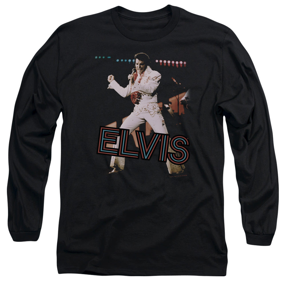 AN OFFCIALLY LICENSED ELVIS PRESLEY HIT THE LIGHTS MEN'S LONG SLEEVE T-SHIRT BLACK