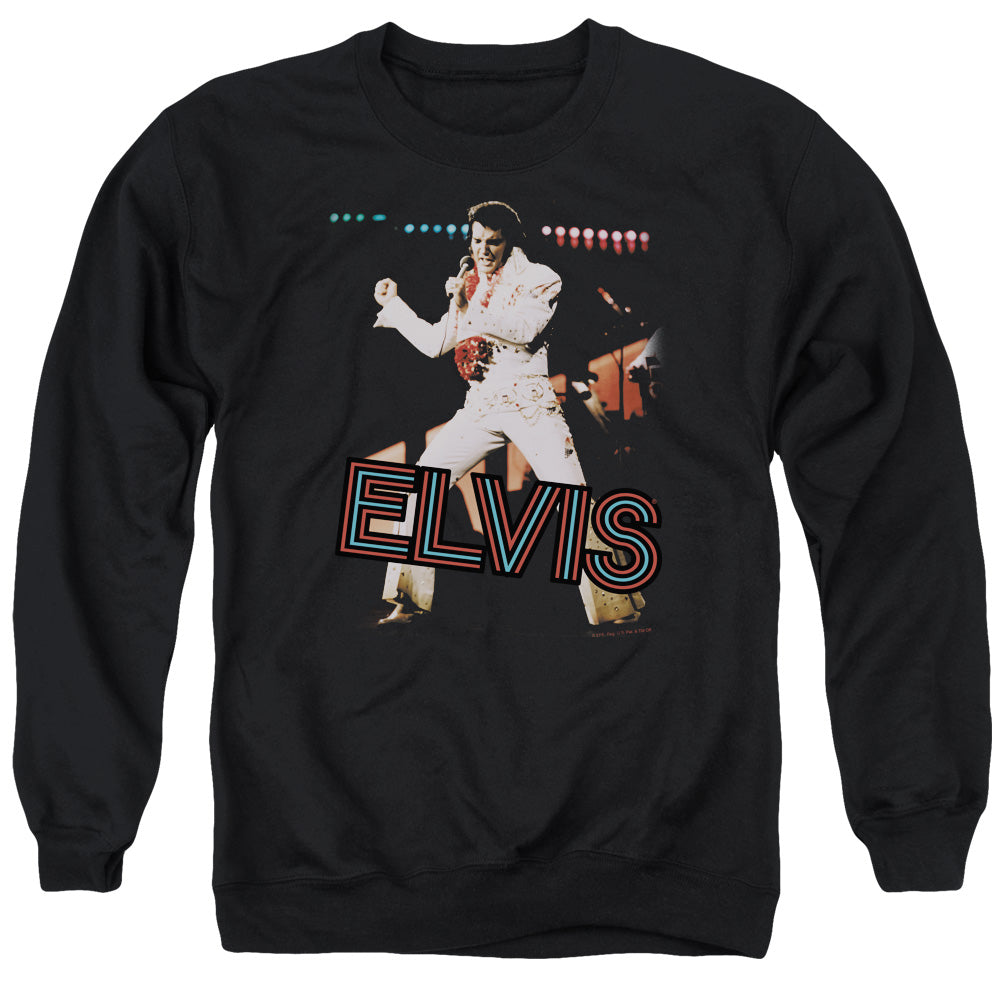 AN OFFCIALLY LICENSED ELVIS PRESLEY HIT THE LIGHTS ADULT UNISEX CREWNECK SWEATSHIRT BLACK