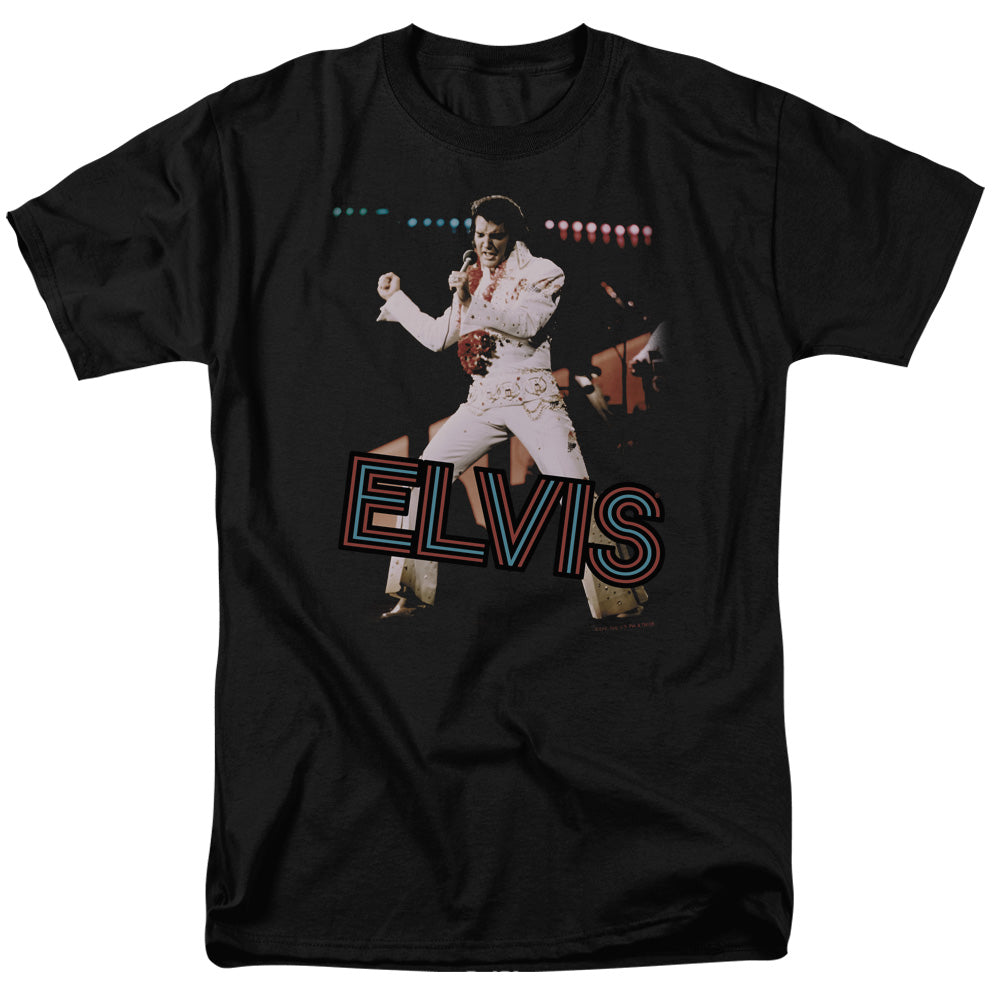 AN OFFCIALLY LICENSED ELVIS PRESLEY HIT THE LIGHTS MEN'S REGULAR FIT T-SHIRT BLACK