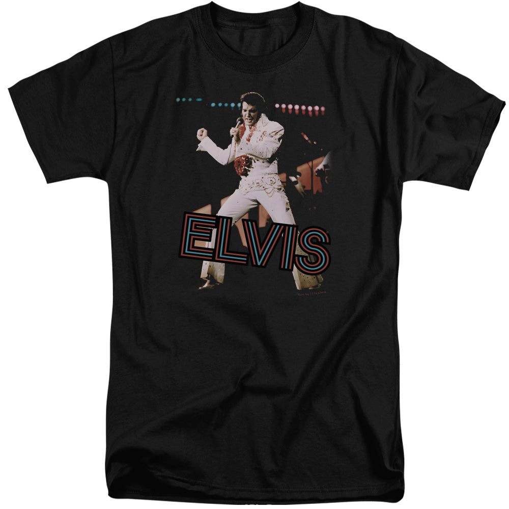 AN OFFCIALLY LICENSED ELVIS PRESLEY HIT THE LIGHTS MEN'S TALL FIT T-SHIRT BLACK