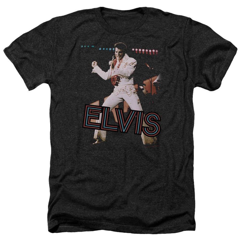 AN OFFCIALLY LICENSED ELVIS PRESLEY HIT THE LIGHTS MEN'S HEATHER T-SHIRT CHARCOAL