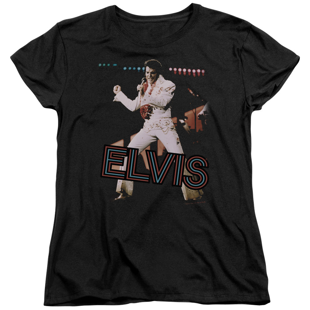 AN OFFCIALLY LICENSED ELVIS PRESLEY HIT THE LIGHTS WOMEN'S REGULAR FIT T-SHIRT BLACK