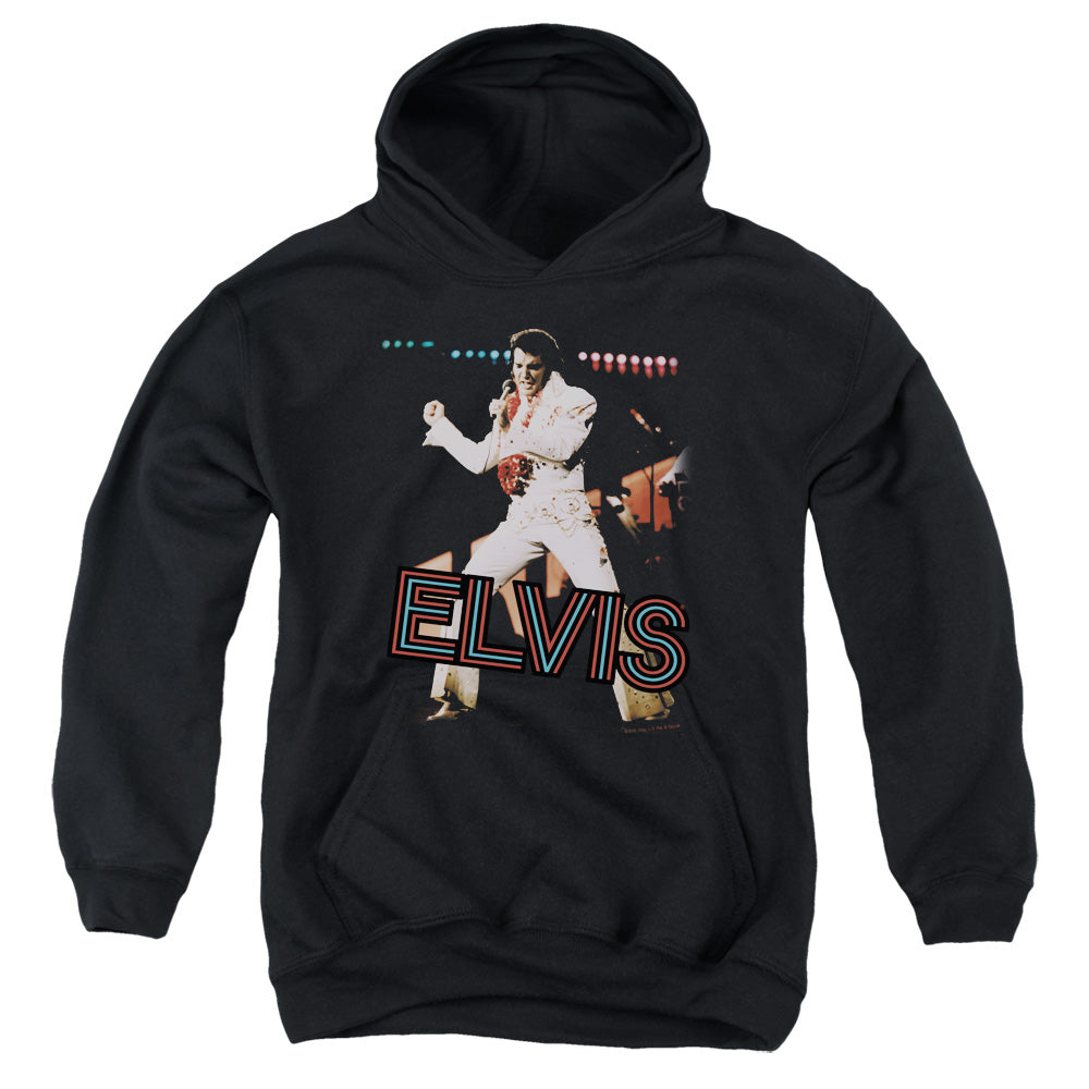AN OFFCIALLY LICENSED ELVIS PRESLEY HIT THE LIGHTS YOUTH HOODIE BLACK