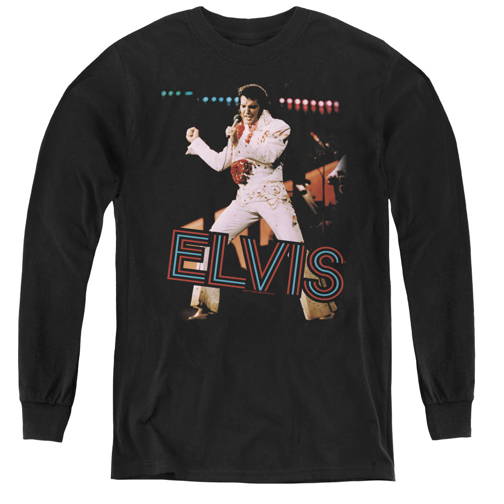 AN OFFCIALLY LICENSED ELVIS PRESLEY HIT THE LIGHTS YOUTH LONG SLEEVE T-SHIRT BLACK