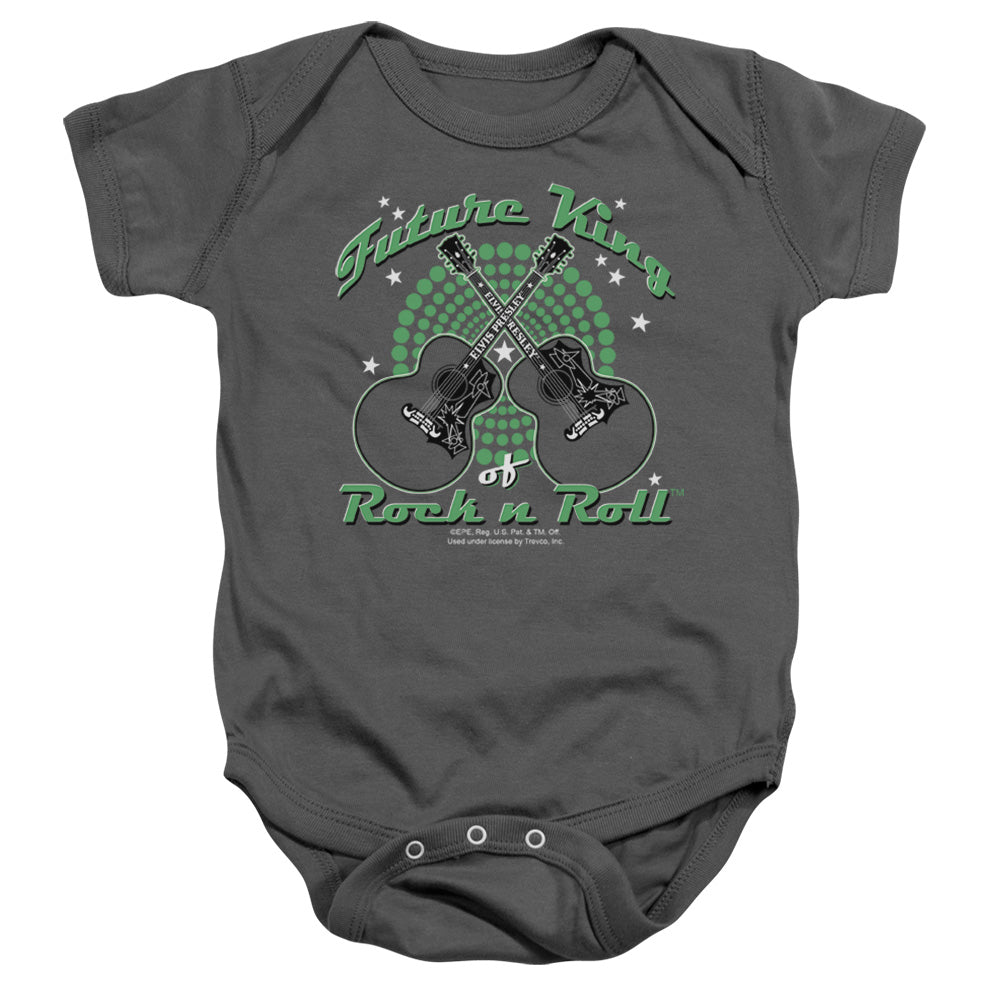 AN OFFCIALLY LICENSED ELVIS PRESLEY FUTURE KING BABY BODYSUIT CHARCOAL