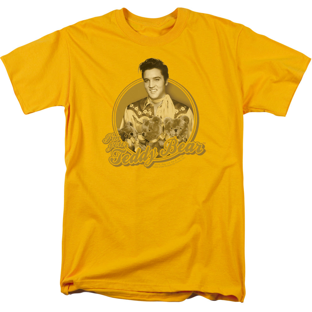 AN OFFCIALLY LICENSED ELVIS PRESLEY TEDDY BEAR MEN'S REGULAR FIT T-SHIRT GOLD