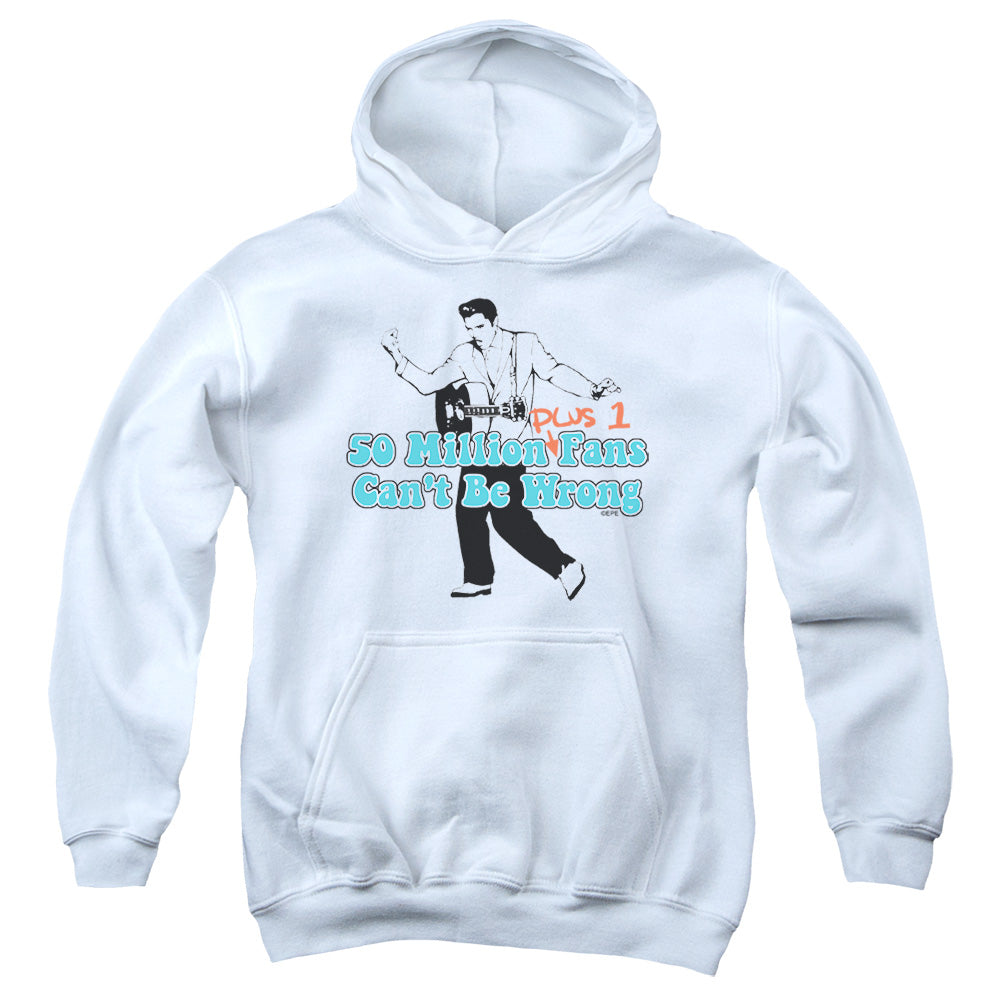 AN OFFCIALLY LICENSED ELVIS PRESLEY 50 MILLION FANS PLUS 1 YOUTH HOODIE WHITE