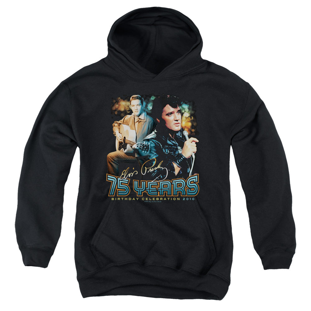AN OFFCIALLY LICENSED ELVIS PRESLEY 75 YEARS YOUTH HOODIE BLACK