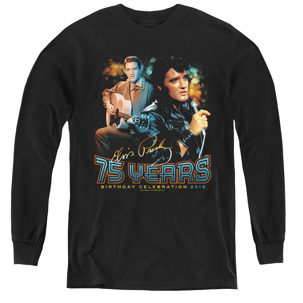 AN OFFCIALLY LICENSED ELVIS PRESLEY 75 YEARS YOUTH LONG SLEEVE T-SHIRT BLACK