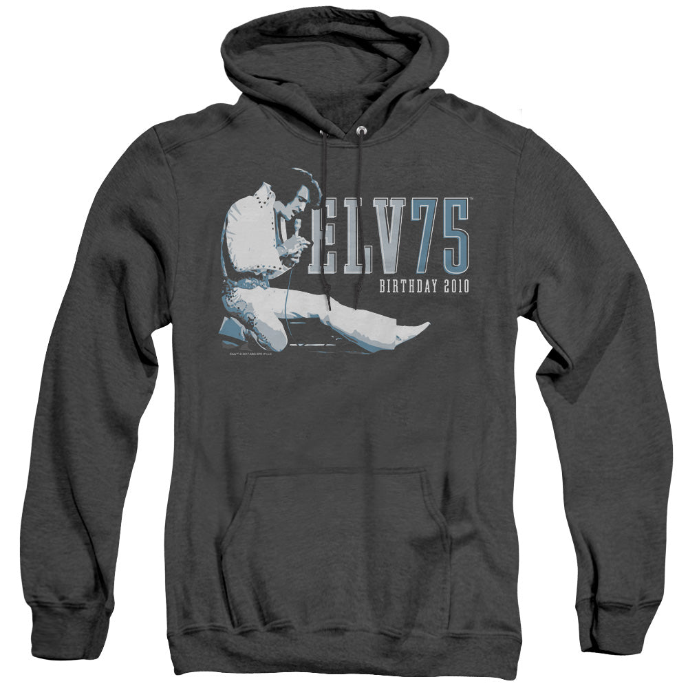 AN OFFCIALLY LICENSED ELVIS PRESLEY ELV 75 LOGO ADULT UNISEX HEATHER PULLOVER HOODIE BLACK