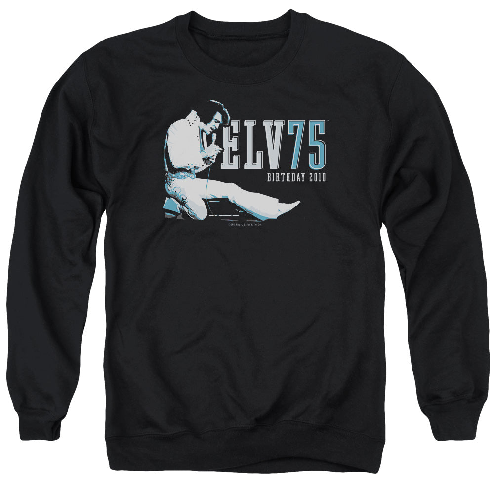 AN OFFCIALLY LICENSED ELVIS PRESLEY ELV 75 LOGO ADULT UNISEX CREWNECK SWEATSHIRT BLACK