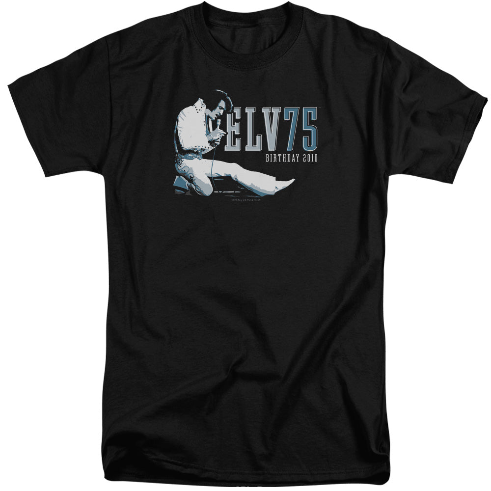 AN OFFCIALLY LICENSED ELVIS PRESLEY ELV 75 LOGO MEN'S TALL FIT T-SHIRT BLACK