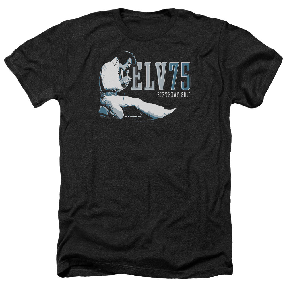 AN OFFCIALLY LICENSED ELVIS PRESLEY ELV 75 LOGO MEN'S HEATHER T-SHIRT CHARCOAL