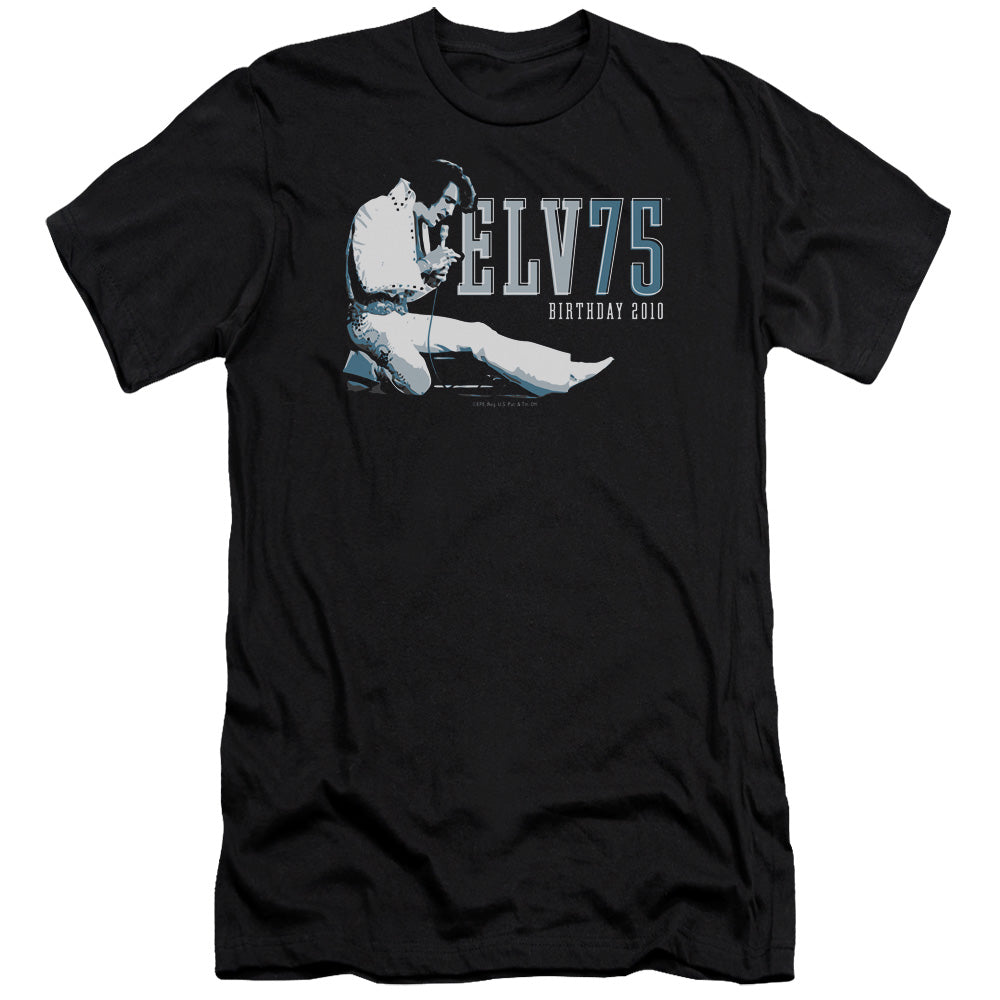AN OFFCIALLY LICENSED ELVIS PRESLEY ELV 75 LOGO MEN'S PREMIUM SLIM FIT T-SHIRT BLACK