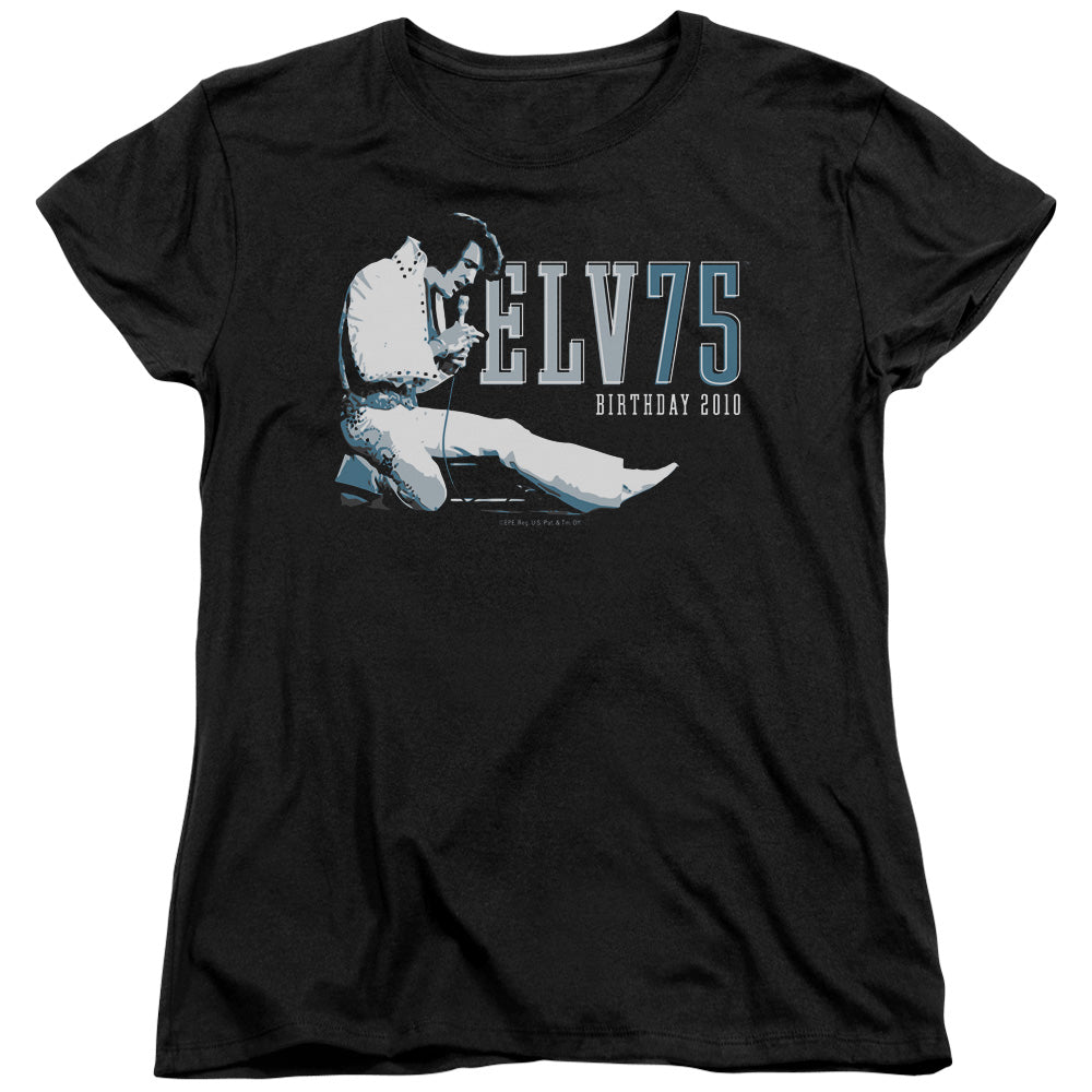 AN OFFCIALLY LICENSED ELVIS PRESLEY ELV 75 LOGO WOMEN'S REGULAR FIT T-SHIRT BLACK