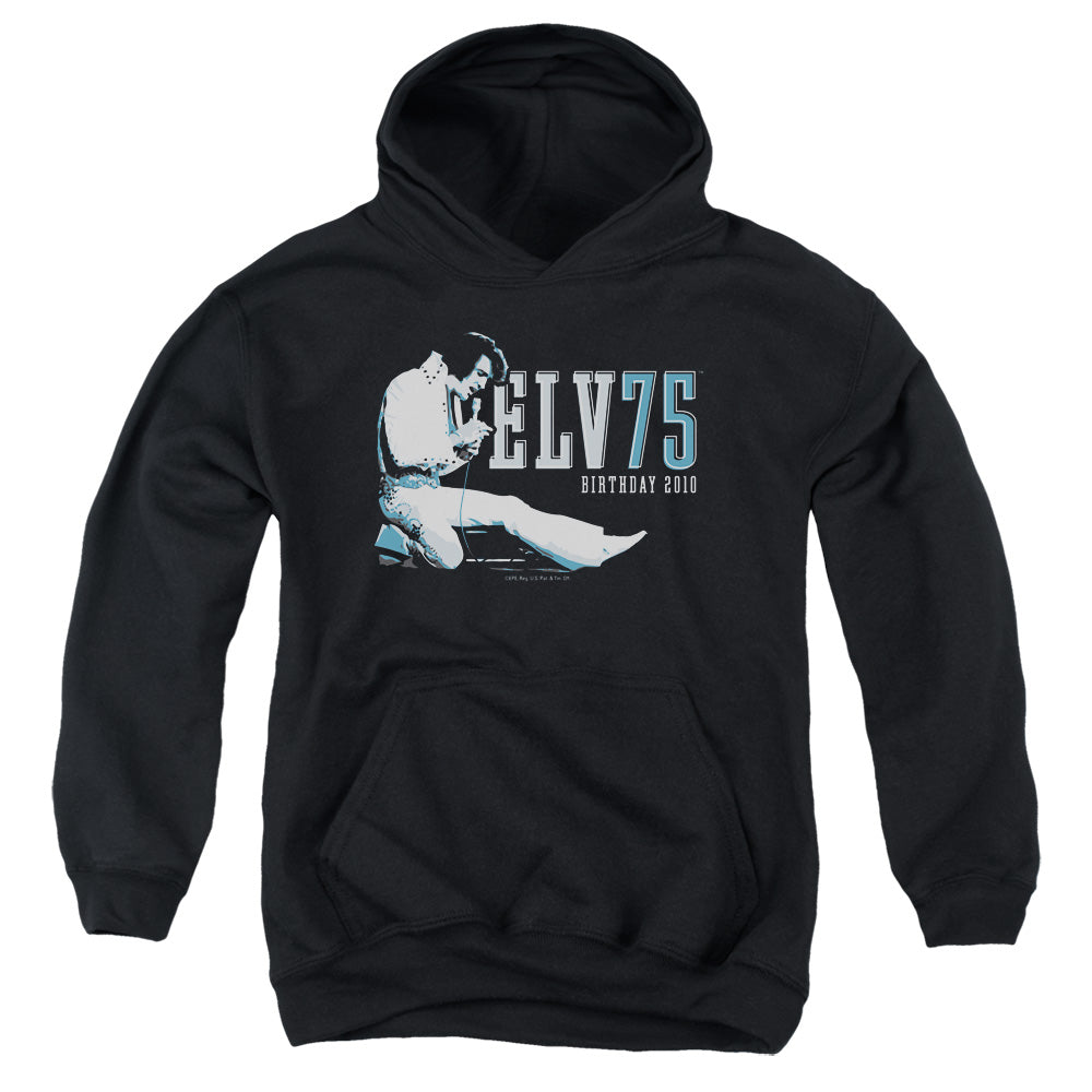 AN OFFCIALLY LICENSED ELVIS PRESLEY ELV 75 LOGO YOUTH HOODIE BLACK