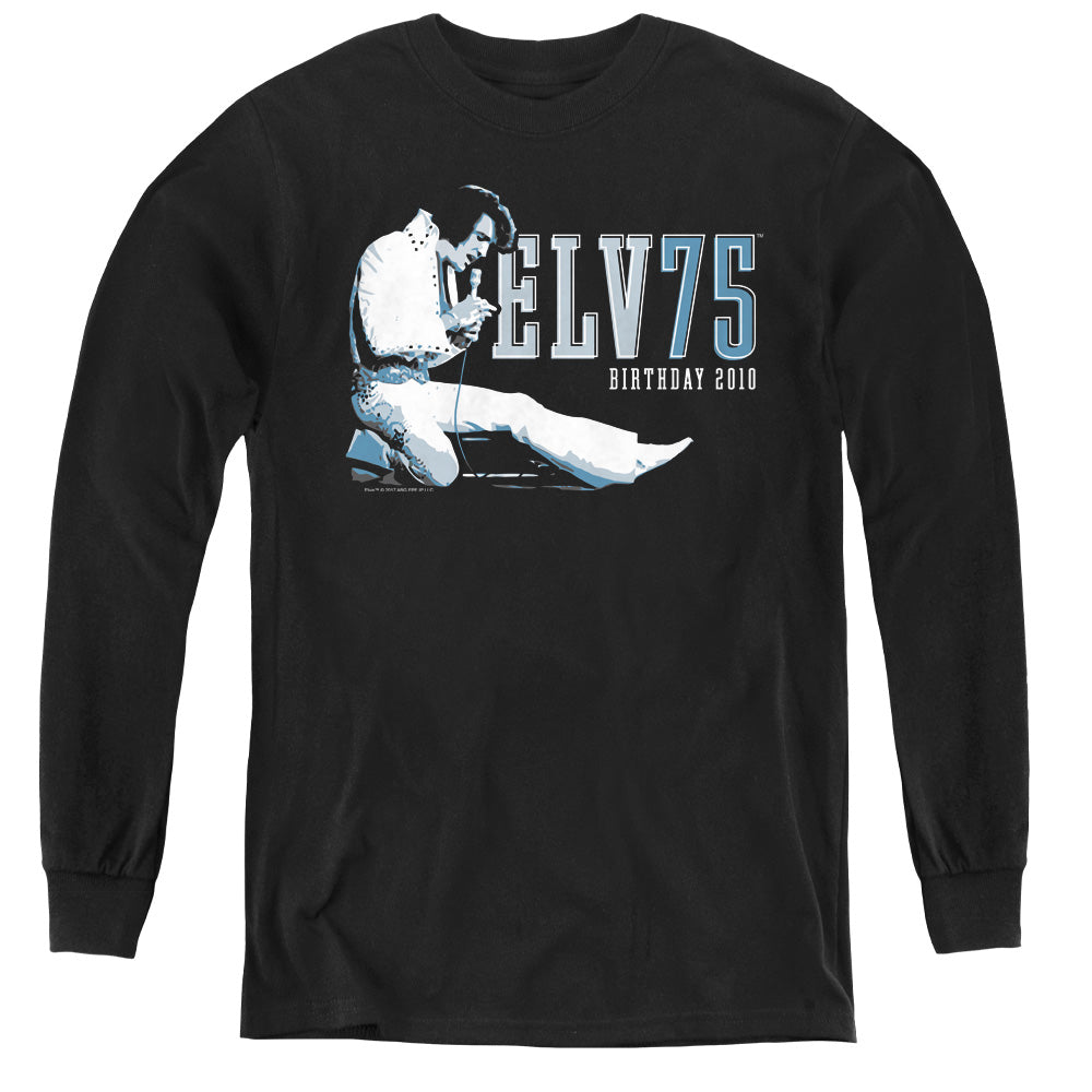 AN OFFCIALLY LICENSED ELVIS PRESLEY ELV 75 LOGO YOUTH LONG SLEEVE T-SHIRT BLACK