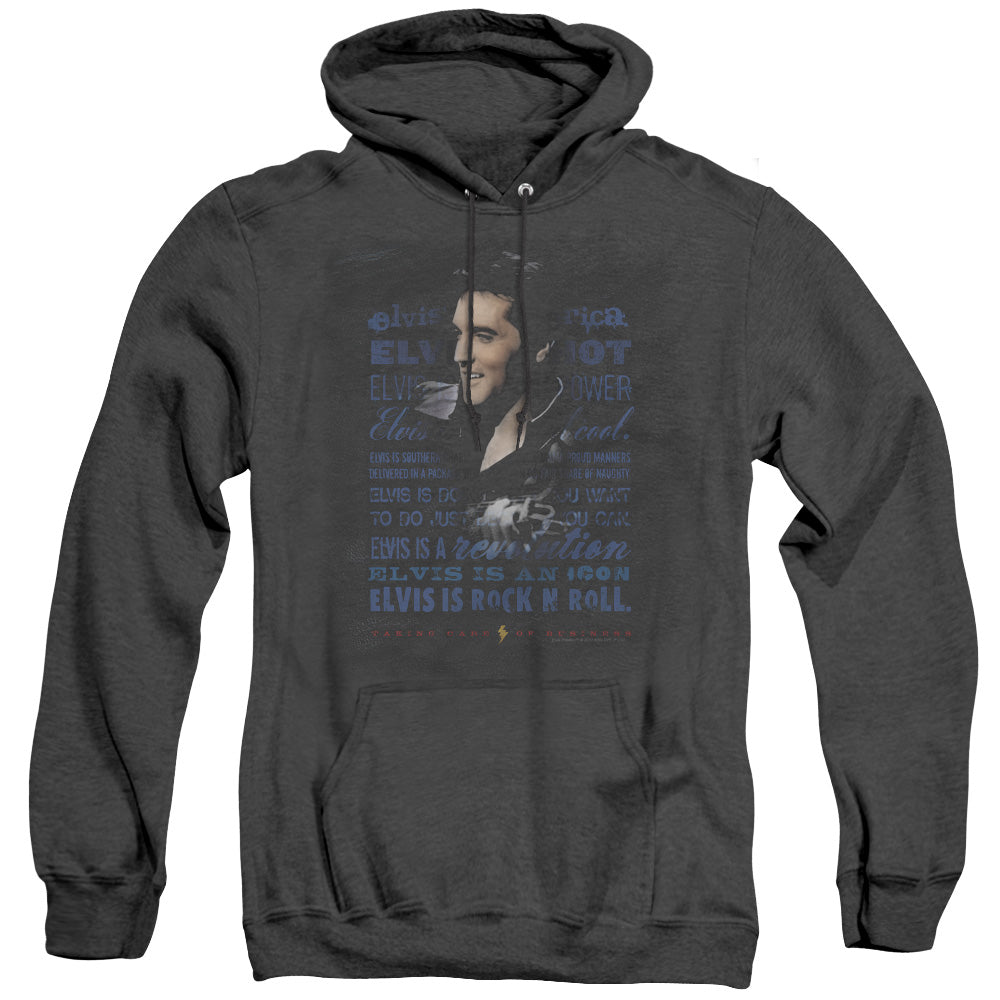 AN OFFCIALLY LICENSED ELVIS PRESLEY ICON ADULT UNISEX HEATHER PULLOVER HOODIE BLACK