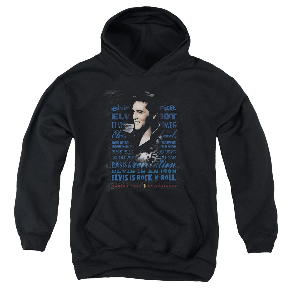 AN OFFCIALLY LICENSED ELVIS PRESLEY ICON YOUTH HOODIE BLACK