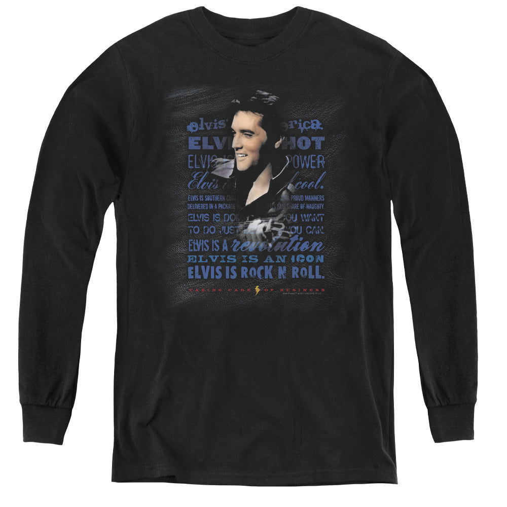 AN OFFCIALLY LICENSED ELVIS PRESLEY ICON YOUTH LONG SLEEVE T-SHIRT BLACK