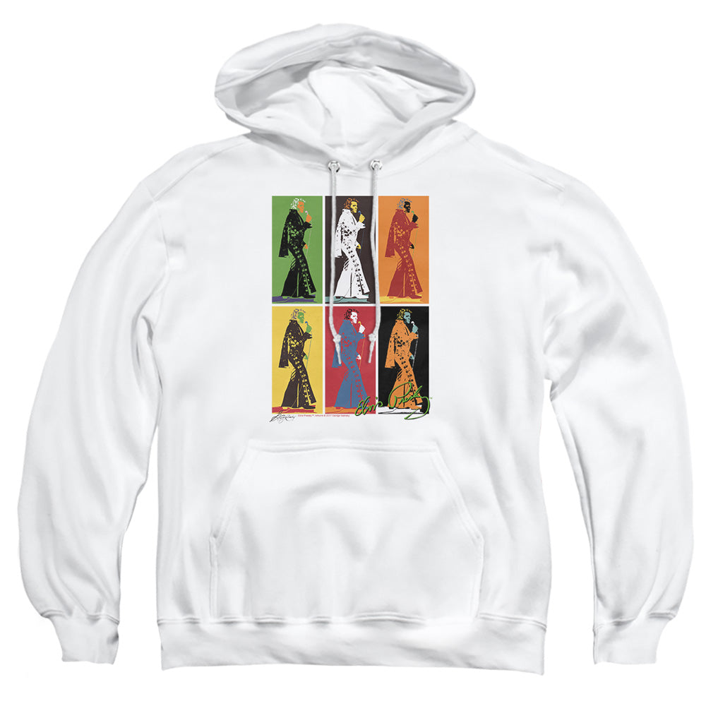 AN OFFCIALLY LICENSED ELVIS PRESLEY RETRO BOXES ADULT UNISEX PULLOVER HOODIE WHITE