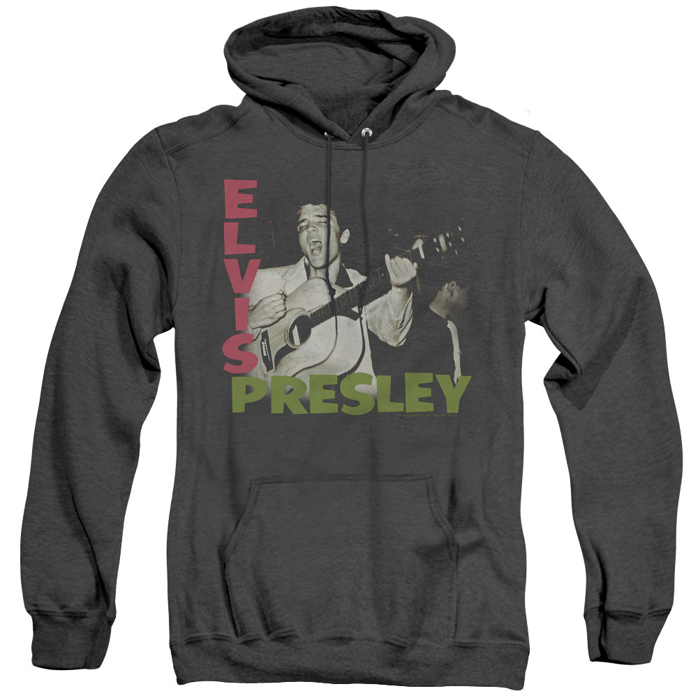 AN OFFCIALLY LICENSED ELVIS PRESLEY ELVIS PRESLEY ALBUM ADULT UNISEX HEATHER PULLOVER HOODIE BLACK