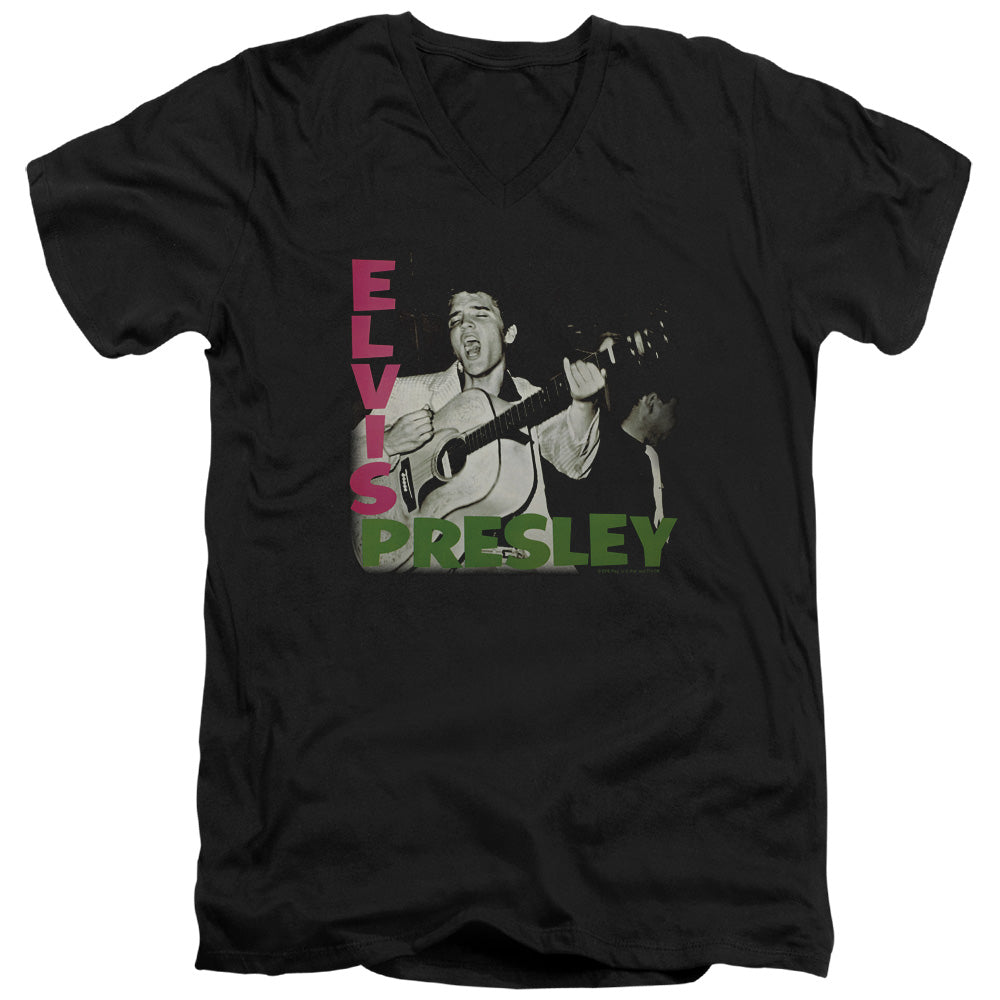 AN OFFCIALLY LICENSED ELVIS PRESLEY ELVIS PRESLEY ALBUM MEN'S V-NECK T-SHIRT BLACK