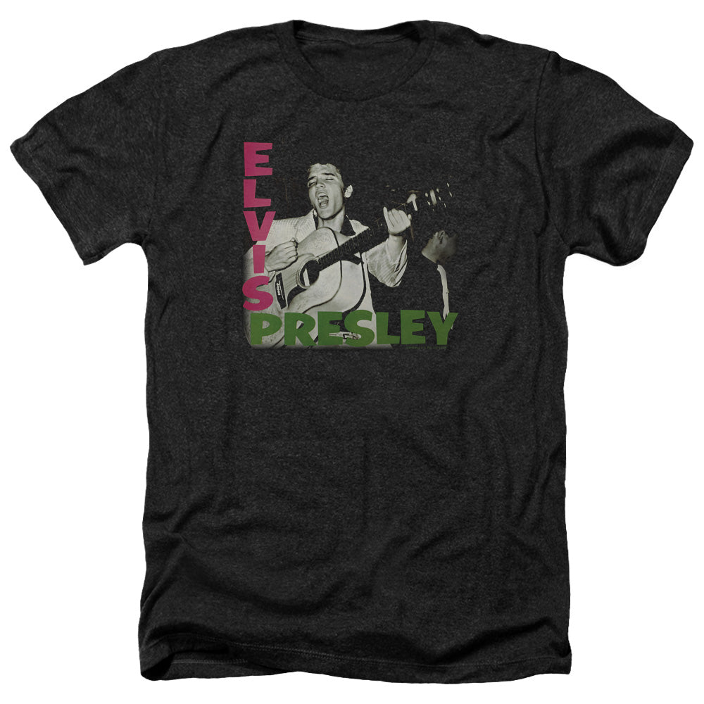 AN OFFCIALLY LICENSED ELVIS PRESLEY ELVIS PRESLEY ALBUM MEN'S HEATHER T-SHIRT CHARCOAL