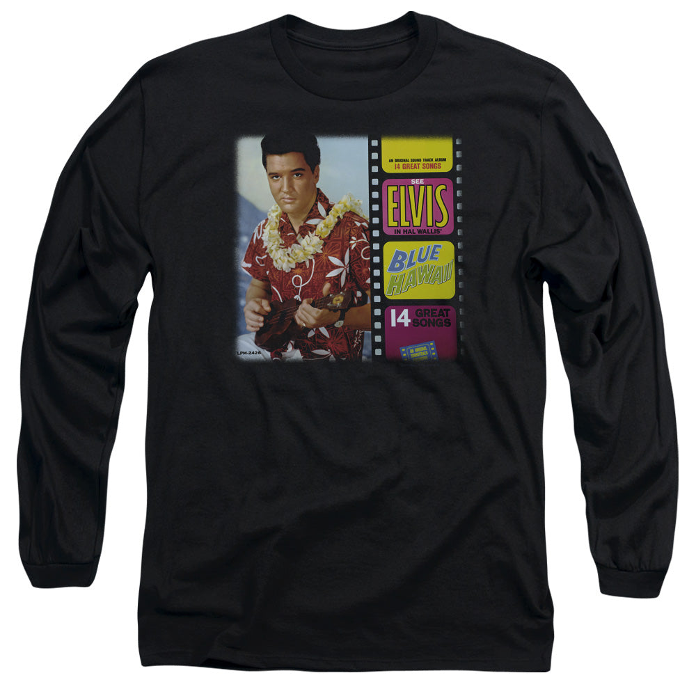 AN OFFCIALLY LICENSED ELVIS PRESLEY BLUE HAWAII ALBUM MEN'S LONG SLEEVE T-SHIRT BLACK