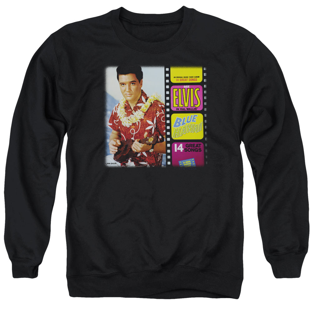 AN OFFCIALLY LICENSED ELVIS PRESLEY BLUE HAWAII ALBUM ADULT UNISEX CREWNECK SWEATSHIRT BLACK