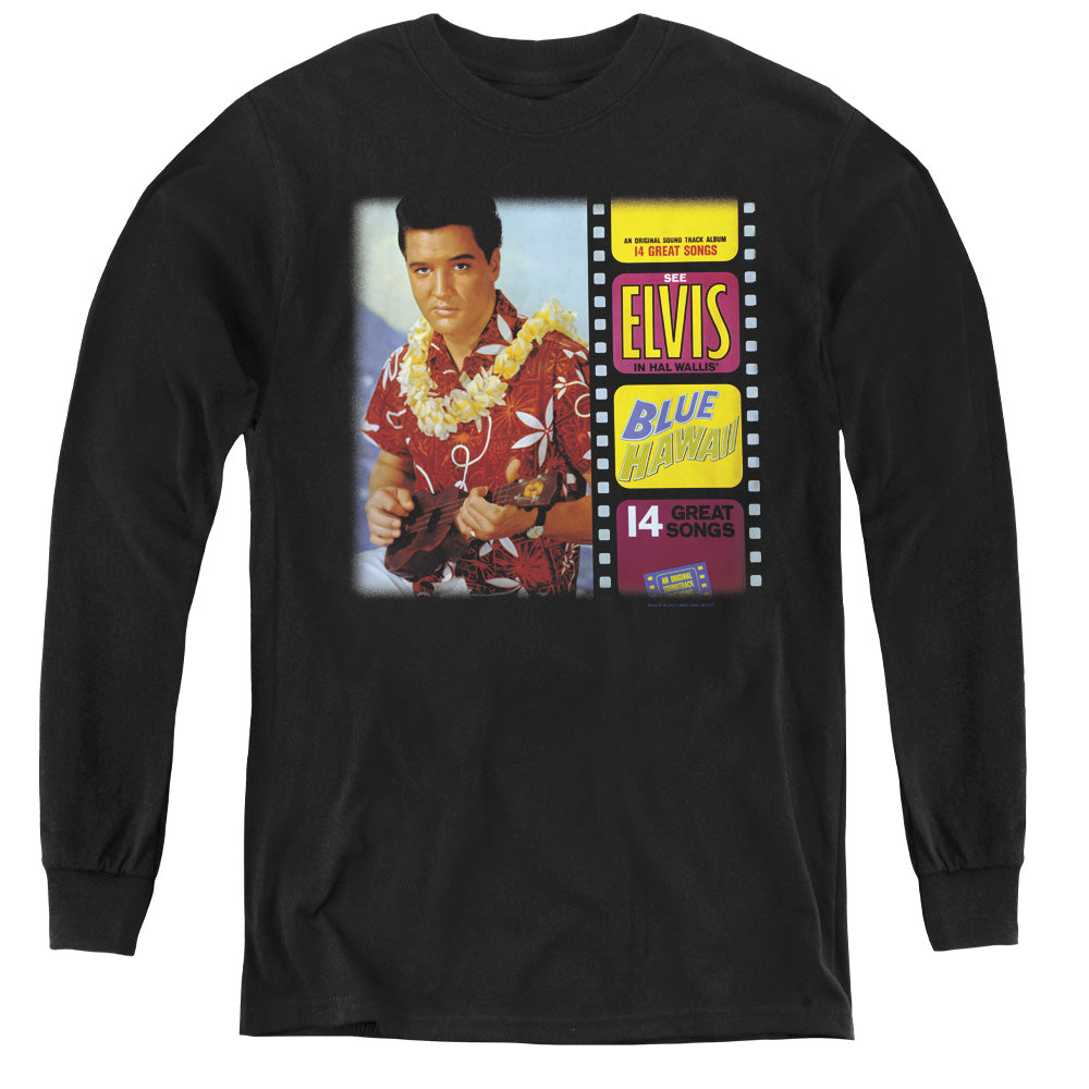 AN OFFCIALLY LICENSED ELVIS PRESLEY BLUE HAWAII ALBUM YOUTH LONG SLEEVE T-SHIRT BLACK