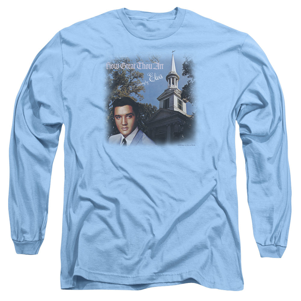 AN OFFCIALLY LICENSED ELVIS PRESLEY HOW GREAT THOU ART MEN'S LONG SLEEVE T-SHIRT CAROLINA BLUE
