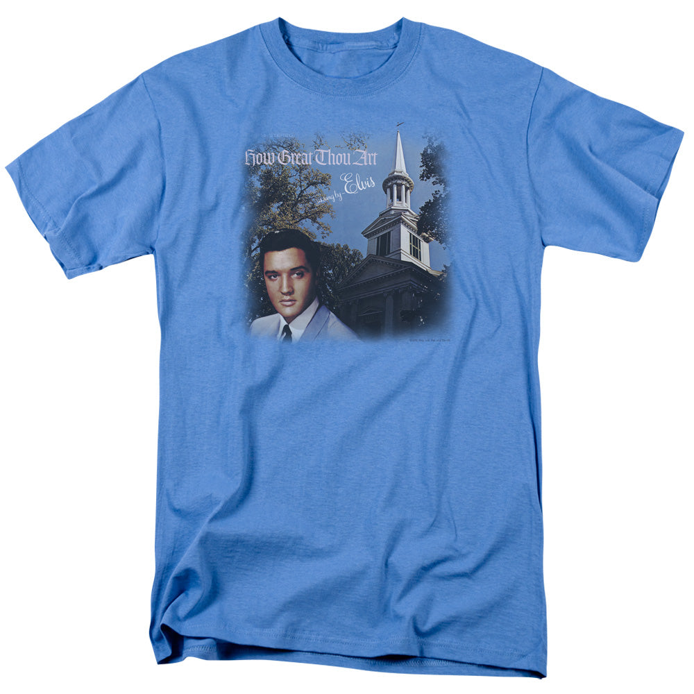 AN OFFCIALLY LICENSED ELVIS PRESLEY HOW GREAT THOU ART MEN'S REGULAR FIT T-SHIRT CAROLINA BLUE
