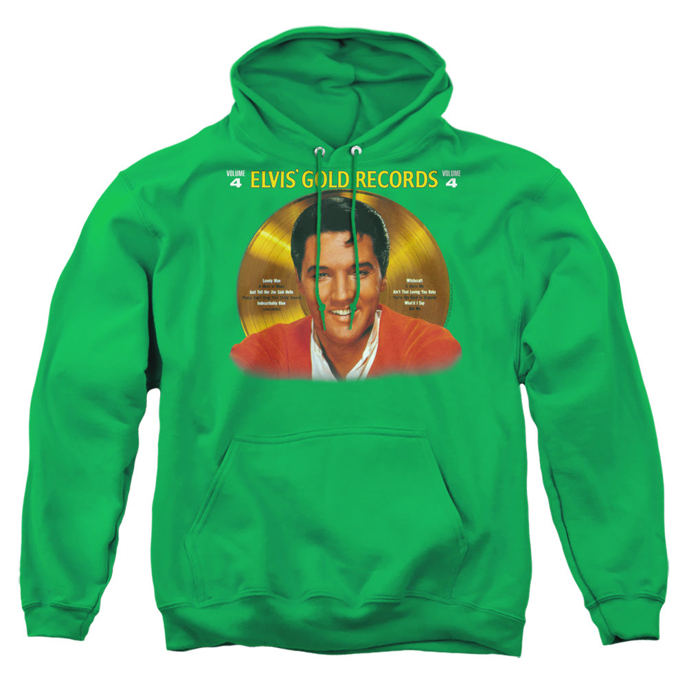 AN OFFCIALLY LICENSED ELVIS PRESLEY GOLD RECORDS ADULT UNISEX PULLOVER HOODIE KELLY GREEN