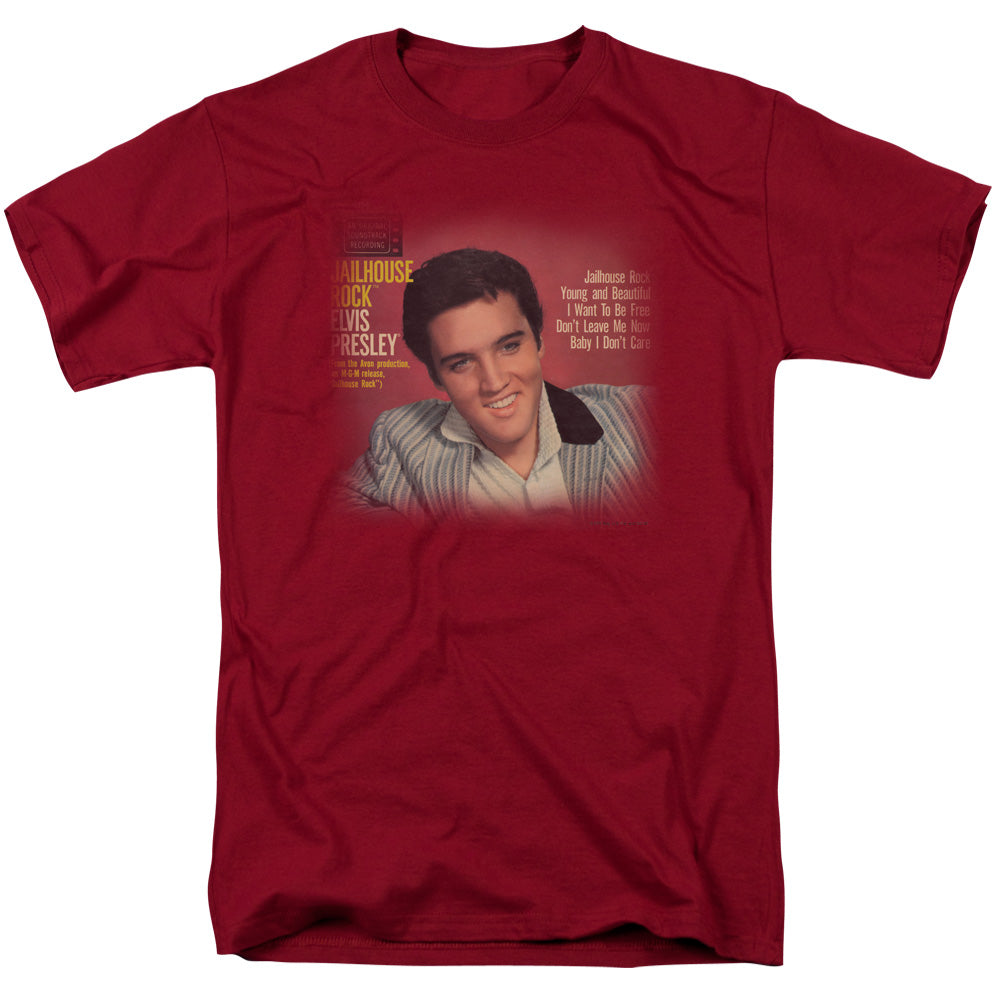 AN OFFCIALLY LICENSED ELVIS PRESLEY JAILHOUSE ROCK 45 MEN'S REGULAR FIT T-SHIRT CARDINAL