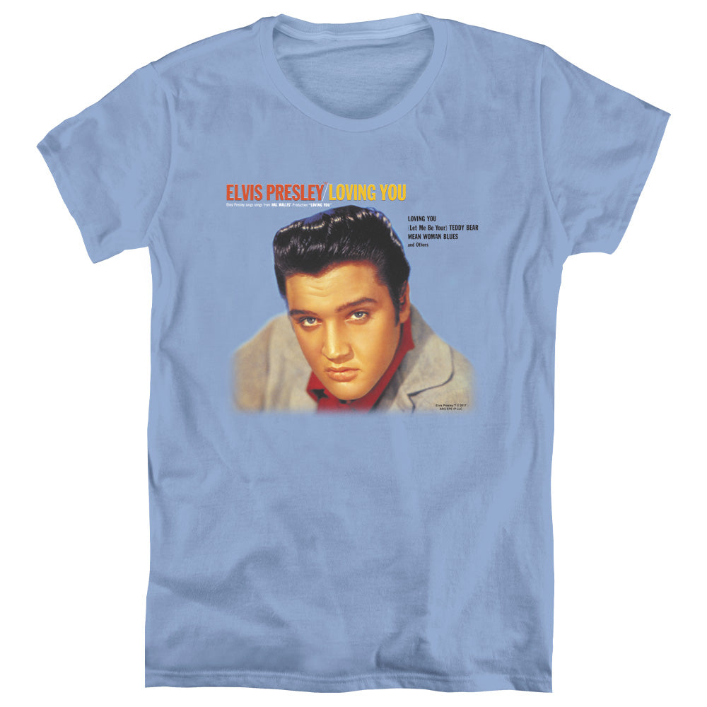 AN OFFCIALLY LICENSED ELVIS PRESLEY LOVING YOU SOUNDTRACK WOMEN'S REGULAR FIT T-SHIRT CAROLINA BLUE