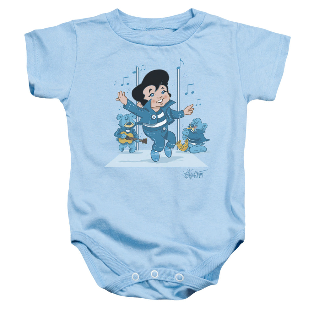 AN OFFCIALLY LICENSED ELVIS PRESLEY JAILHOUSE ROCKER BABY BODYSUIT LIGHT BLUE