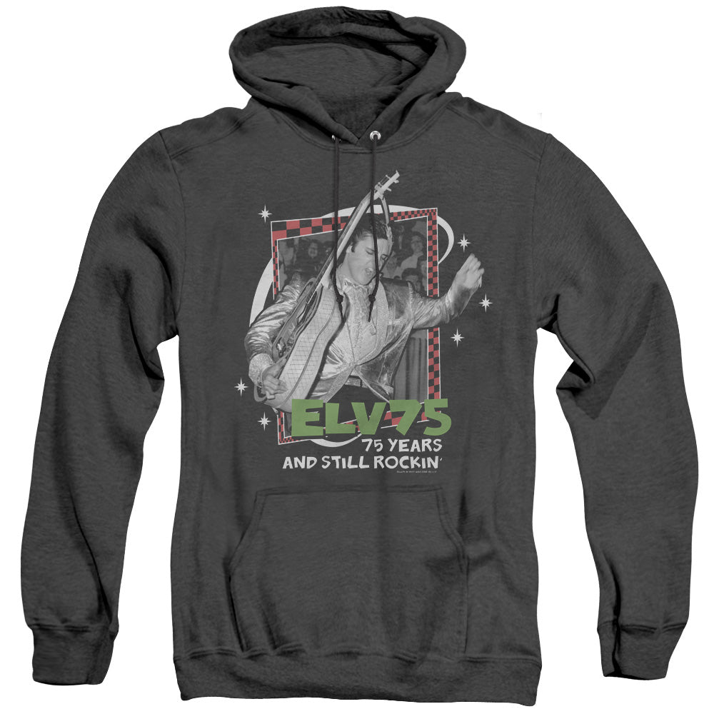 AN OFFCIALLY LICENSED ELVIS PRESLEY STILL ROCKIN ADULT UNISEX HEATHER PULLOVER HOODIE BLACK