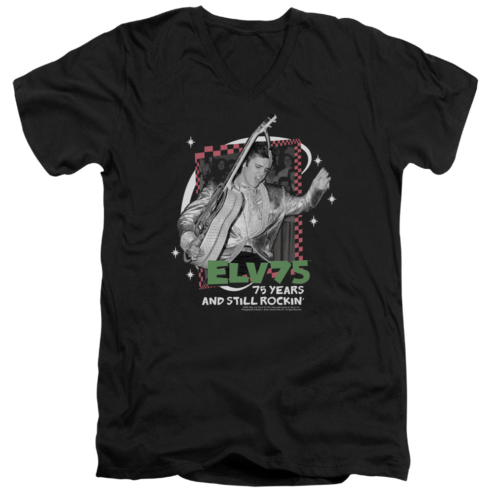 AN OFFCIALLY LICENSED ELVIS PRESLEY STILL ROCKIN MEN'S V-NECK T-SHIRT BLACK