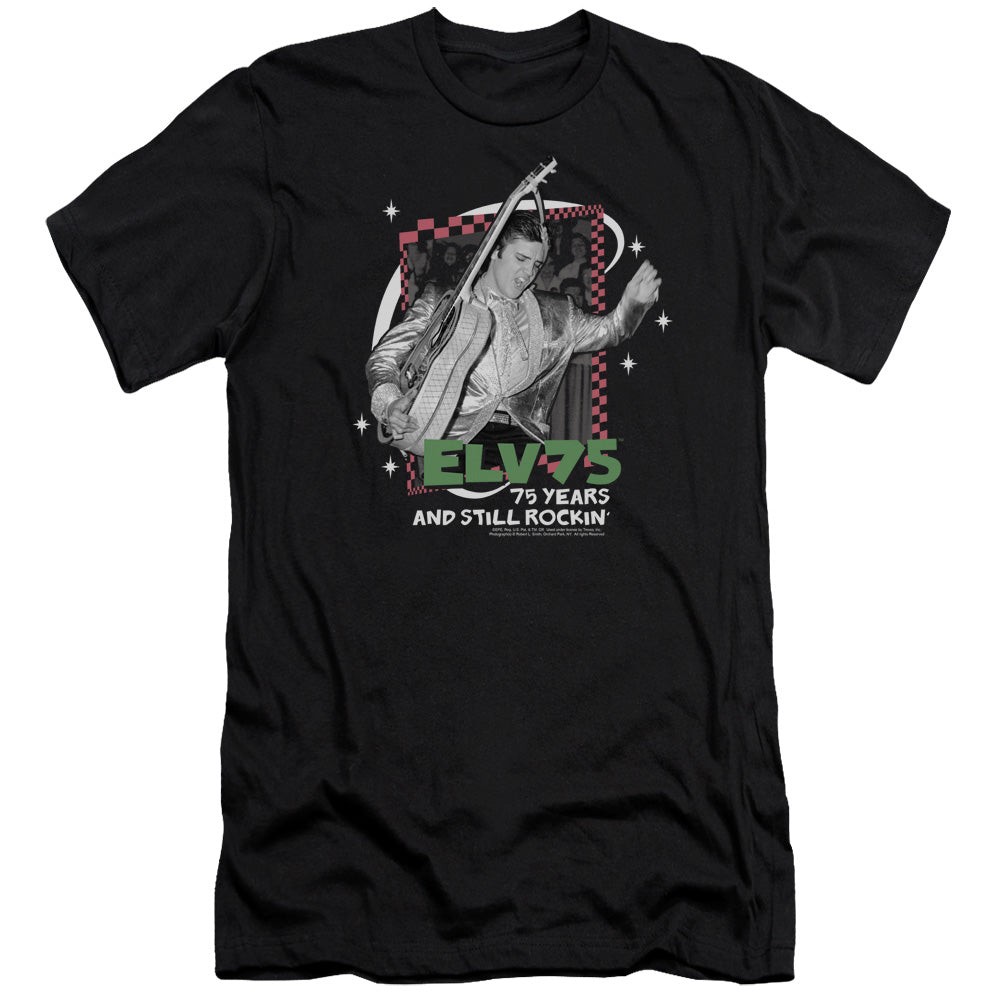 AN OFFCIALLY LICENSED ELVIS PRESLEY STILL ROCKIN MEN'S PREMIUM SLIM FIT T-SHIRT BLACK