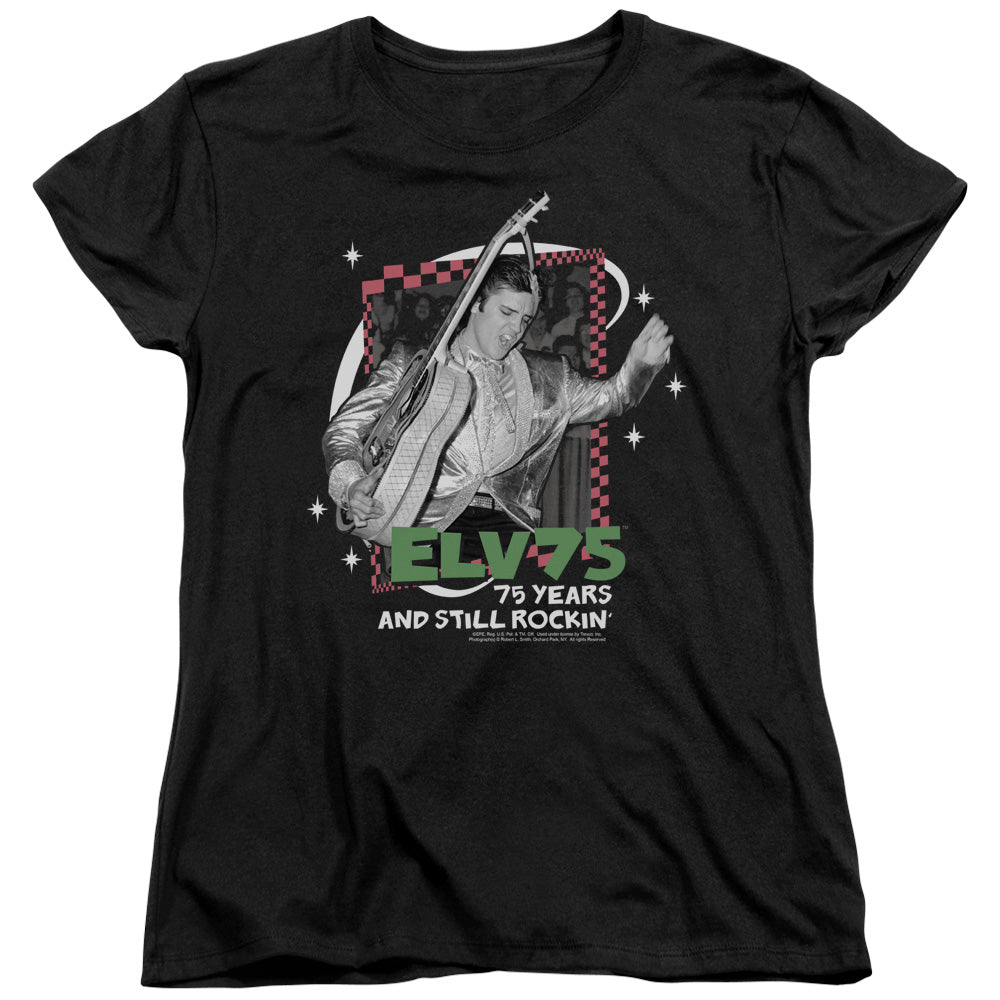 AN OFFCIALLY LICENSED ELVIS PRESLEY STILL ROCKIN WOMEN'S REGULAR FIT T-SHIRT BLACK