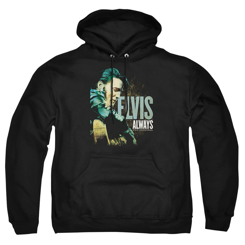 AN OFFCIALLY LICENSED ELVIS PRESLEY ALWAYS THE ORIGINAL ADULT UNISEX PULLOVER HOODIE BLACK