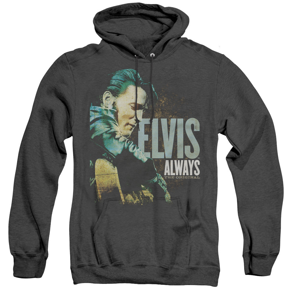 AN OFFCIALLY LICENSED ELVIS PRESLEY ALWAYS THE ORIGINAL ADULT UNISEX HEATHER PULLOVER HOODIE BLACK