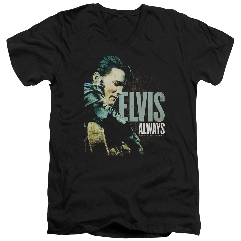 AN OFFCIALLY LICENSED ELVIS PRESLEY ALWAYS THE ORIGINAL MEN'S V-NECK T-SHIRT BLACK