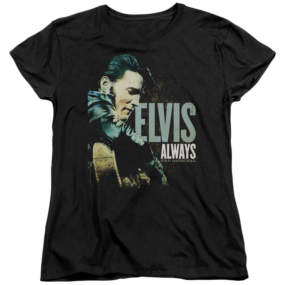 AN OFFCIALLY LICENSED ELVIS PRESLEY ALWAYS THE ORIGINAL WOMEN'S REGULAR FIT T-SHIRT BLACK